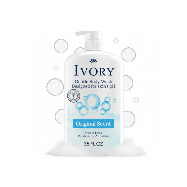 Ivory Body Wash, Designed for the Whole Family, Gentle Formula, Free of Dyes Heavy Perfumes Parabens Phthalates & Silicones, for Sensitive Skin, Designed for Skin's pH, Original Scent, 35 oz