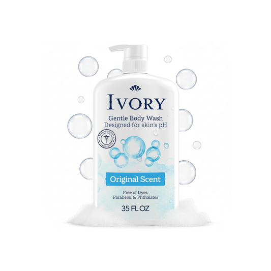 Ivory Body Wash, Designed for the Whole Family, Gentle Formula, Free of Dyes Heavy Perfumes Parabens Phthalates & Silicones, for Sensitive Skin, Designed for Skin's pH, Original Scent, 35 oz