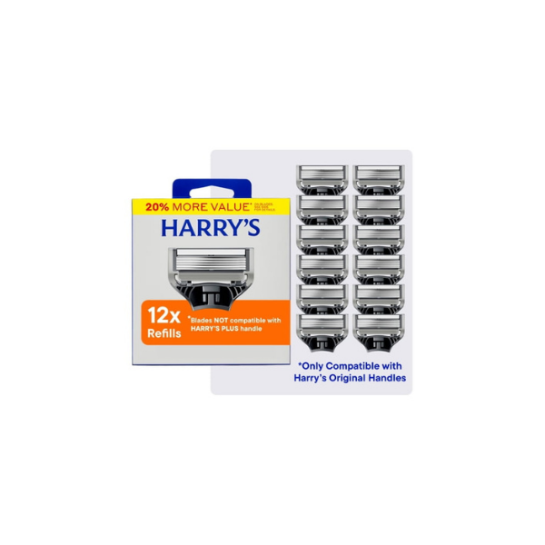 Harry's Men's Razor Blade Refills, 5 Blade Razor Blade Cartridges, 12 Pk
