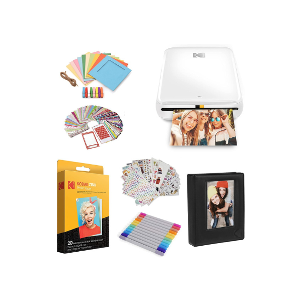 KODAK Step Printer Wireless Mobile Photo Printer with Zink Zero Ink Technology & Kodak App for iOS & Android (White) Gift Bundle