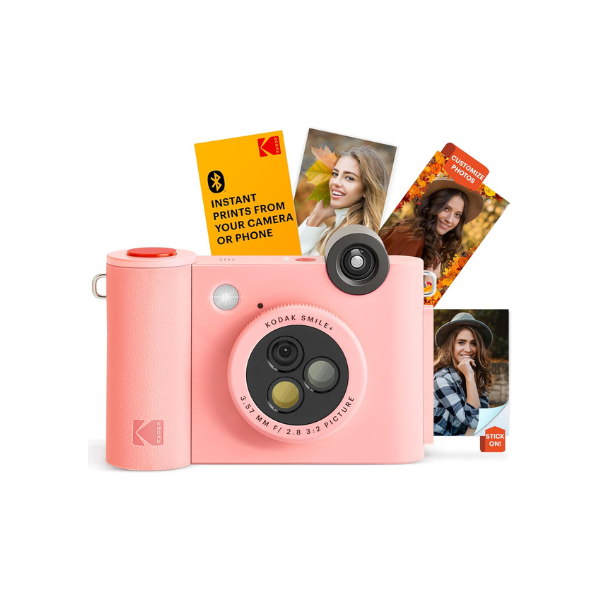 Kodak Smile+ 2-in-1 Digital Instant Print Camera & Wireless Bluetooth Printer - 10MP, Special-Effect Rotating Lens, Zink 2x3 Sticky-Back Photos Print via Fun App from Smart Devices - Pink
