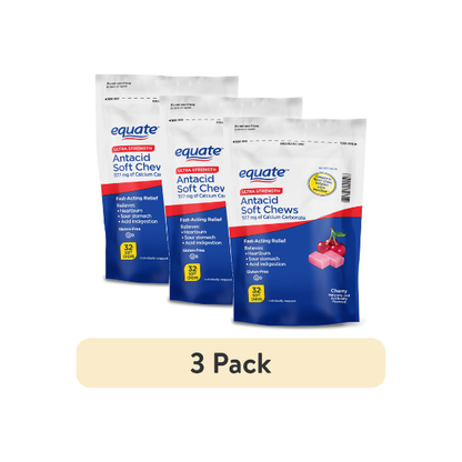 (3 pack) Equate Ultra Strength Antacid Soft Chews for Heartburn and Indigestion Relief, Cherry, 32 Soft Chews