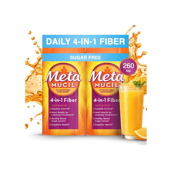 Metamucil Psyllium 4in1 Fiber Sugar-Free Powder, Orange, 26.6 oz., 2 pk.