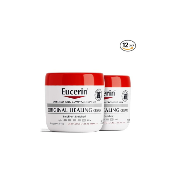 Eucerin Original Healing Cream, Unscented Body Cream for Extremely Dry, Sensitive and Compromised Skin, Emollient Enriched Body Moisturizer, 16 Oz Jar, (Pack of 12)