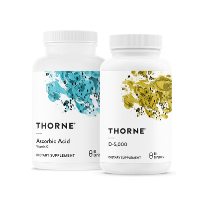 THORNE - Immune & Wellness Support Bundle - Asorbic Acid & Vitamin D-5000 - Antioxidant & Immune Function - 60 Servings