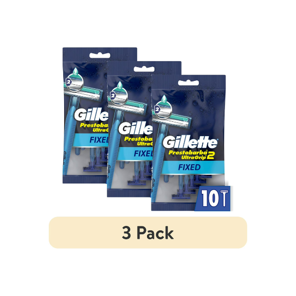 (3 pack) Gillette Prestobarba2 UltraGrip Fixed Men's Disposable Razors, Blue, 10 Count