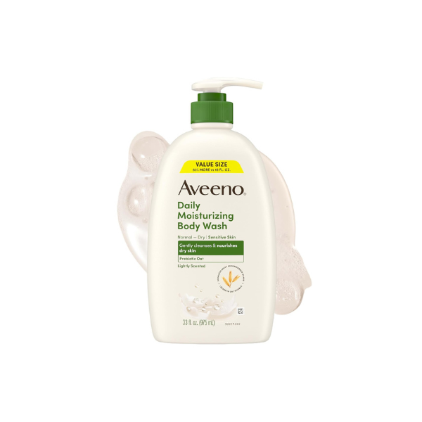 Aveeno Daily Moisturizing Body Wash for Normal to Dry Skin, Sensitive Formula with Prebiotic Oat, Gently Cleanses Dry Skin, Lightly Scented Body Wash for Women and Men, Value Size 33 fl. Oz