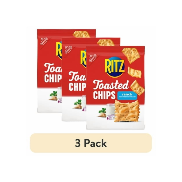 (3 pack) RITZ Toasted Chips Ranch Crackers, Party Snacks, 8.1 oz