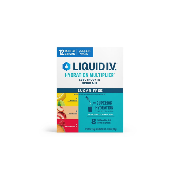 Liquid I.V. Lemon Lime, White Peach, and Raspberry Melon Hydration Multiplier Sugar-Free Electrolyte Powder Drink Mix, 12 Count Packets