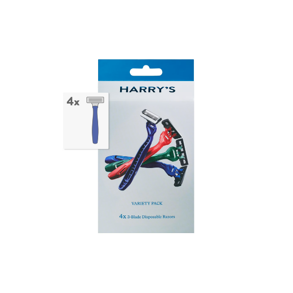 Harry's Men's 3-Blade Disposable Razors, Multi-Color Variety Pack, 4 Count