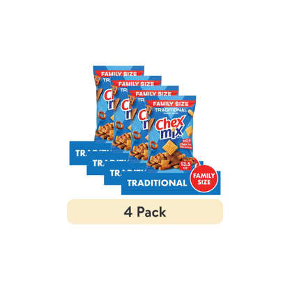 (4 pack) Chex Mix Traditional Original Recipe Snack Mix, Savory Snack Bag, Family Size, 13.5 oz