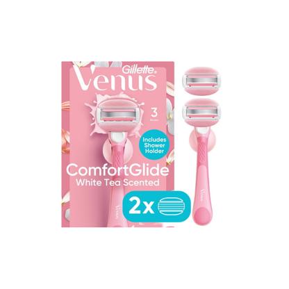 Venus ComfortGlide White Tea Manual Razor for Women, Handle, 3 Blades & 2 Refills, Pink