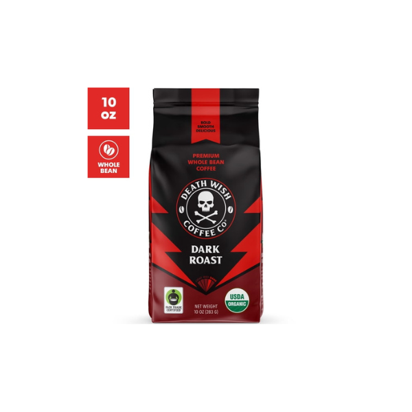 Death Wish Coffee, Dark Roast, Whole Bean, Fair Trade, Organic, Bag, 10oz