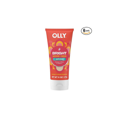 OLLY Bright Body Scrub with Ginseng, Caffeine & Vitamin C– Nourishing Cleanser for Skin Exfoliation, SkinBarrier Repair, Citrus Currant Scent, 6 Fl Oz (Pack of 6)