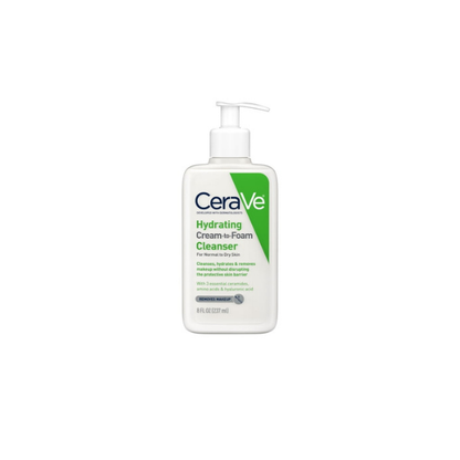 CeraVe Facial Wash Hydrating Cream-to-Foam with Hyaluronic Acid for Normal to Dry Skin 8 fl oz