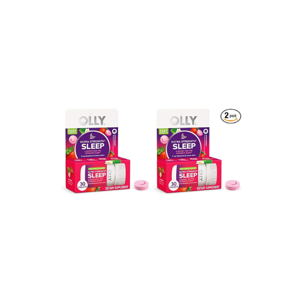 OLLY Extra Strength Sleep Fast Dissolve Tablets, 5mg Melatonin, Vegan, Strawberry - 30ct (Pack of 2)