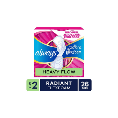 Always Radiant with FlexFoam Pads, Size 2, Heavy, with Wings, Scented, 26 Count