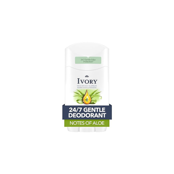 Ivory Aluminum Free Deodorant, Notes of Aloe, 24hr Gentle Deodorant, Dermatologist Tested, Baking Soda Free, Paraben Free, 2.4 oz