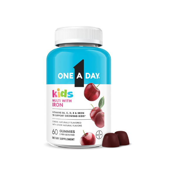 One A Day Kids Multivitamin with Iron Gummy, Vitamin D, Vitamin C, E, Zinc for Immune Support, Gummy Vitamins, Kids Multivitamin Gummies with Iron, Cherry Flavor, 60 Count (Packaging May Vary)