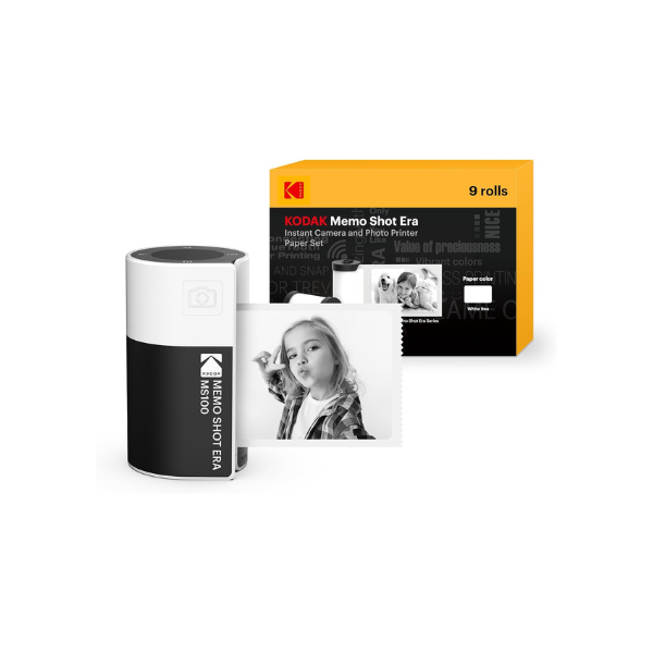 KODAK Memo Shot ERA Kids Instant Digital Camera and Photo Label Printer (White, Camera + 10 Rolls)