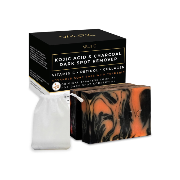VALITIC Charcoal Kojic Acid Turmeric Black Soap for Dark Spots, 2 Pack