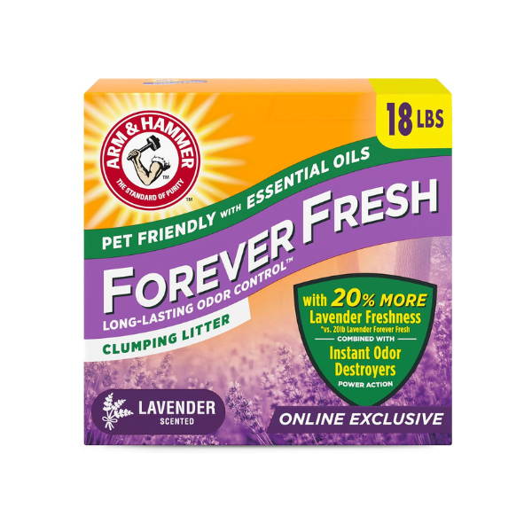 Arm & Hammer Forever Fresh Clumping Cat Litter Lavender, MultiCat Cat Litter Odor Control 18lb With 20% More Lavender Freshness, With Essential Oils