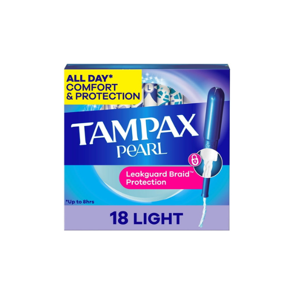 Tampax Pearl Tampons with LeakGuard Braid, Light Absorbency, 18 Count