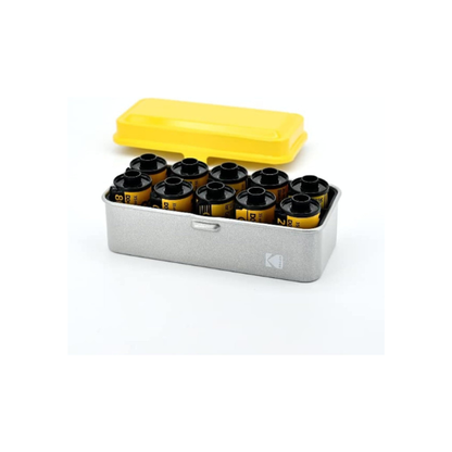 KODAK 120/135 Film Case - for 8 Rolls of 120 Films / 10 Rolls of 35mm Films - Retro Steel Case to Sort & Safeguard Film (Yellow) (Film is not Included)