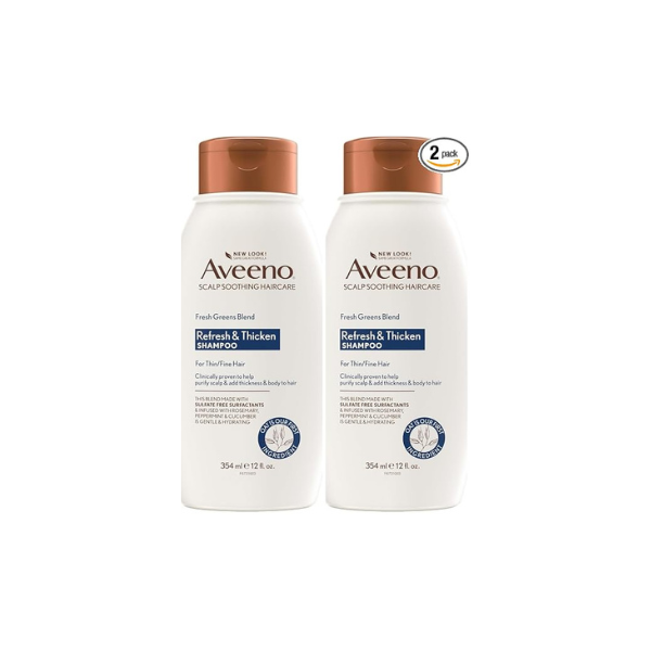 Aveeno, Fresh Greens Blend Sulfate-Free Shampoo with Rosemary, Peppermint & Cucumber to Thicken & Nourish, Clarifying & Volumizing Shampoo for Thin or Fine Hair, Paraben-Free, 12oz (Pack of 2)