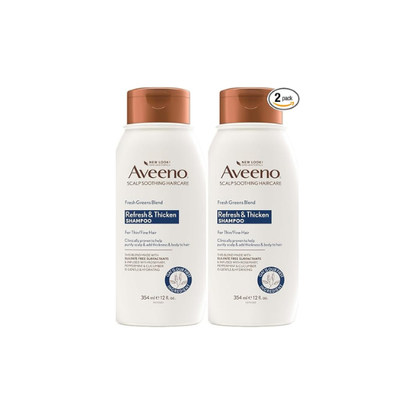 Aveeno, Fresh Greens Blend Sulfate-Free Shampoo with Rosemary, Peppermint & Cucumber to Thicken & Nourish, Clarifying & Volumizing Shampoo for Thin or Fine Hair, Paraben-Free, 12oz (Pack of 2)