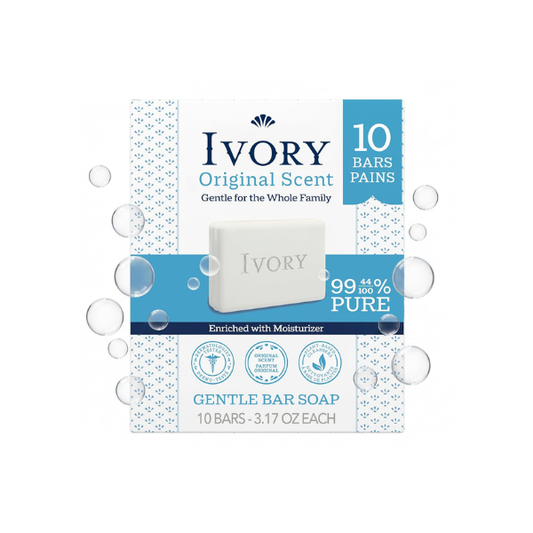 Ivory Gentle Bar Soap, Designed for Whole Family, 99.44% Pure Formula, Plant-Based Cleanser, Made Without Heavy Perfumes,Parabens&Phthalates for All Skin Types, Original Scent,3.1 Ounce (Pack of 100)