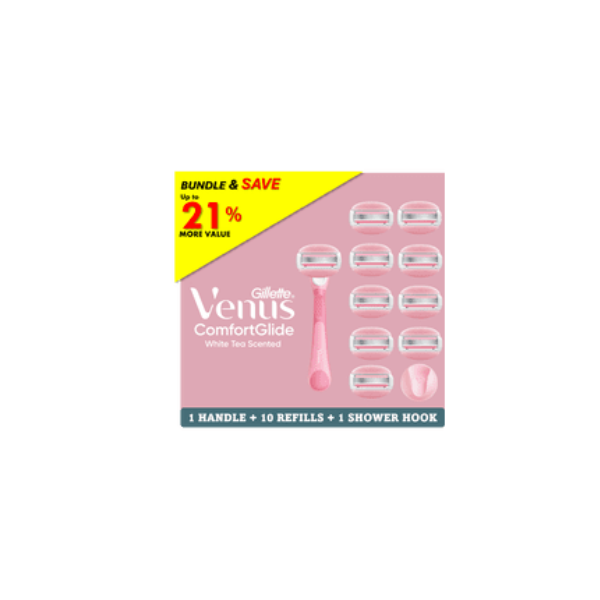 Venus ComfortGlide3 White Tea Manual Razor Bundle with 10 Blade Cartridge Refill