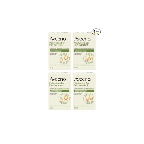 Aveeno Gentle Moisturizing Bar Facial Cleanser with Nourishing Oat for Dry Skin, Fragrance-free, Dye-Free, & Soap-Free, 3.5 oz (Pack of 4)