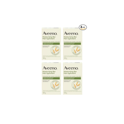 Aveeno Gentle Moisturizing Bar Facial Cleanser with Nourishing Oat for Dry Skin, Fragrance-free, Dye-Free, & Soap-Free, 3.5 oz (Pack of 4)