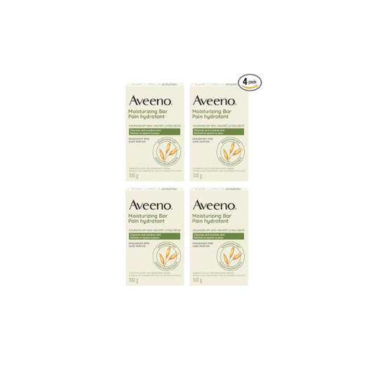 Aveeno Gentle Moisturizing Bar Facial Cleanser with Nourishing Oat for Dry Skin, Fragrance-free, Dye-Free, & Soap-Free, 3.5 oz (Pack of 4)