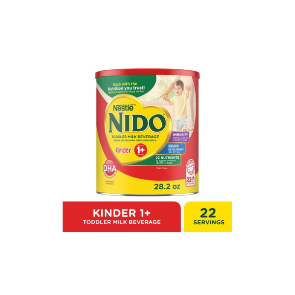 NIDO Kinder 1+ Powder Beverage Mix, Immunity Toddler Milk with Vitamins A, C, D, Iron to Support Growth, 28.2 oz Canister