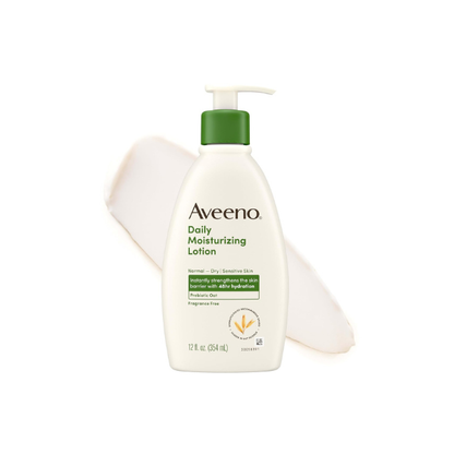Aveeno Daily Moisturizing Body Lotion with Soothing Prebiotic Oat, Gentle Lotion for Women and Men Nourishes Dry Skin, Paraben-, Dye-, & Fragrance-Free, Non-Greasy & Non-Comedogenic, 12 Fl Oz