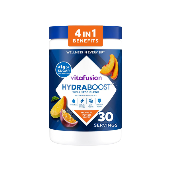 Vitafusion Hydraboost Hydration Drink Mix, Electrolytes Support Daily Hydration, Vitamins Support Cellular Energy & Immune Health, Prebiotic Fiber Supports Gut Health, Tropical Punch, 30 Servings