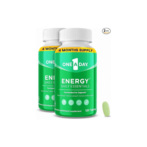 A Day Energy Daily Essentials Multivitamin, Energy Supplement to Support Mental Alertness and Immune Health with Vitamins A C, D, E, Zinc and Caffeine, 120 Count (Pack of 2)