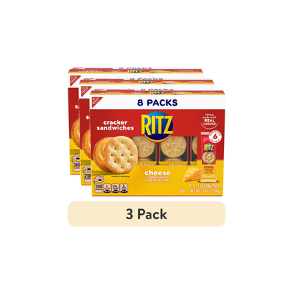 (3 pack) RITZ Cheese Sandwich Crackers, Lunch Snacks, 8 Snack Packs (6 Cracker Sandwiches Per Pack)
