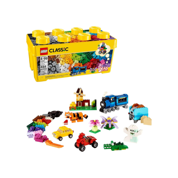 LEGO Classic Medium Creative Brick Box 10696 Building Toy Set - Featuring Storage, Includes Train, Car, and a Tiger Figure, and Playset for Kids, Boys, and Girls Ages 4-99