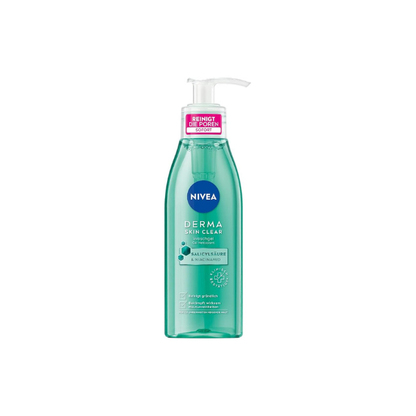 NIVEA Derma Skin Clear Facial Cleansing Gel 150 ml (5.07 fl oz) – Daily Purifying Face Wash with Salicylic Acid, Niacinamide & Sea Salt – For Oily & Blemish-Prone Skin