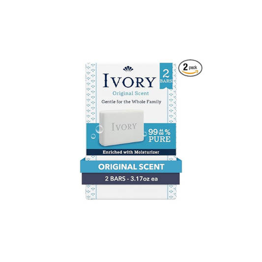 Ivory Gentle Bar Soap, Designed for Whole Family, 99.44% Pure Formula, Plant-Based Cleanser, Made Without Heavy Perfumes, Parabens & Phthalates, For All Skin Types, Original Scent, 3.17 oz (2 Count)