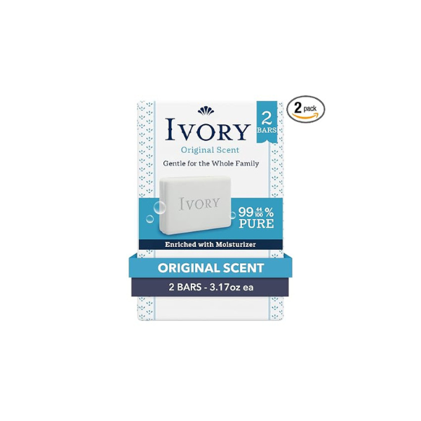 Ivory Gentle Bar Soap, Designed for Whole Family, 99.44% Pure Formula, Plant-Based Cleanser, Made Without Heavy Perfumes, Parabens & Phthalates, For All Skin Types, Original Scent, 3.17 oz (2 Count)