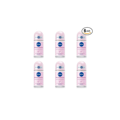 NIVEA Pearl & Beauty Roll On Deodorant for Women, 50ml (Pack of 6) | 72H Sweat & Odor Protection | Pearl Extract & Avocado Oil | 0% Ethyl Alcohol | Antiperspirant Roll-On