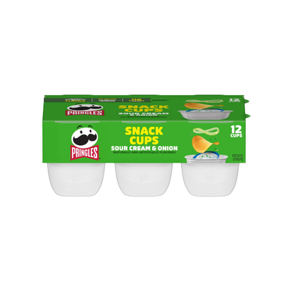 Pringles Potato Crisps Chips, Lunch Snacks, Snack Cups, Sour Cream and Onion, 8.8oz Tray (12 Cups)