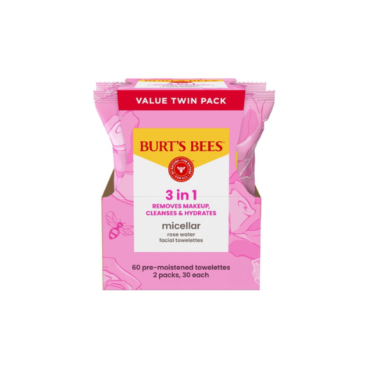 Burt's Bees Micellar & Rose Water 3-in-1 Makeup Removing and Cleansing Wipes, 60 Count (2-Pack)