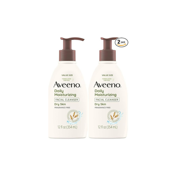 Aveeno Daily Moisturizing Facial Cleanser for Dry Skin,Gentle Face Cleanser with Soothing Oat for Skin that Feels Soft & Supple,Removes Dirt,Oil and Impurities,Fragrance Free,12 FL OZ,(Pack of 2)