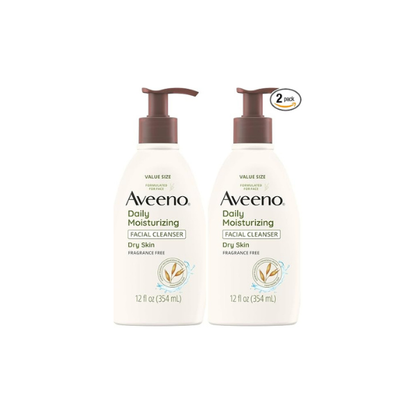 Aveeno Daily Moisturizing Facial Cleanser for Dry Skin,Gentle Face Cleanser with Soothing Oat for Skin that Feels Soft & Supple,Removes Dirt,Oil and Impurities,Fragrance Free,12 FL OZ,(Pack of 2)