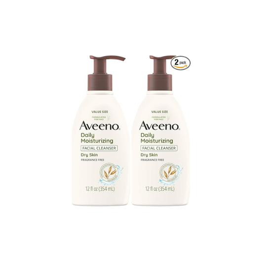 Aveeno Daily Moisturizing Facial Cleanser for Dry Skin,Gentle Face Cleanser with Soothing Oat for Skin that Feels Soft & Supple,Removes Dirt,Oil and Impurities,Fragrance Free,12 FL OZ,(Pack of 2)